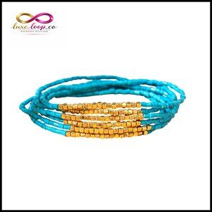 Stackable Seed Bead Stretch Bracelet Set Gold‎ Beads Bohemian Jewelry